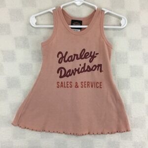 Harley‎ Davidson Baby Girls Peach Pink Ribbed Tank Dress 12/18M Lettuce Edge Hem